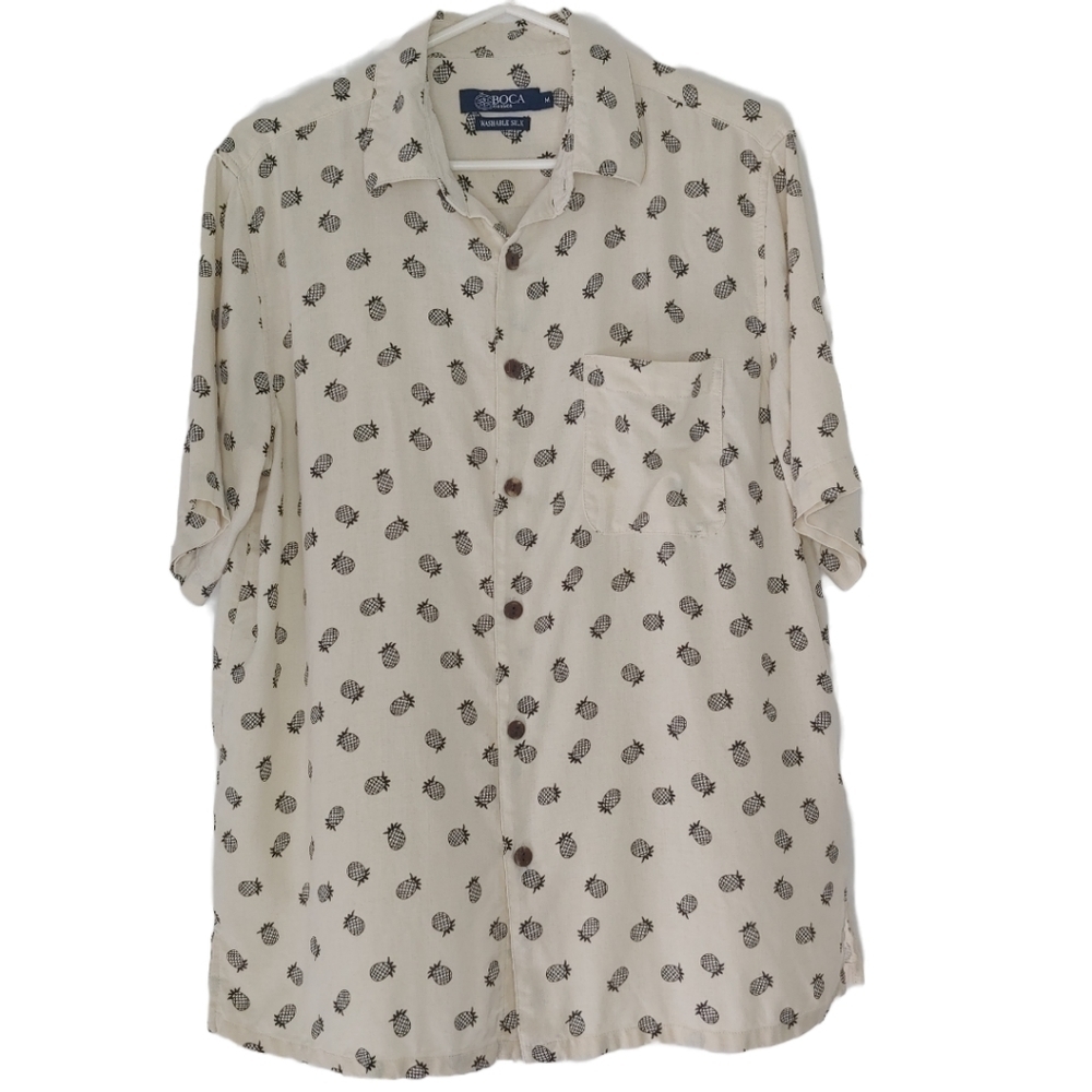 Boca Classics 100% Silk Men's Hawaiian Button Down Shirt Medium